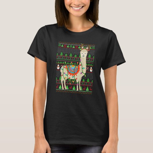 Ugly Xmas Sweater Style Lighting Llama Christmas T-Shirt (Vorderseite)