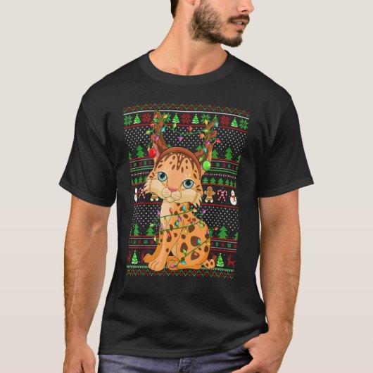 Ugly Xmas Sweater Style Lighting Lynx Weihnachten T-Shirt (Vorderseite)