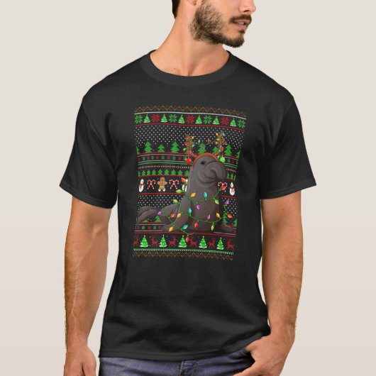 Ugly Xmas Sweater Style Lighting Manatea Weihnacht T-Shirt (Vorderseite)