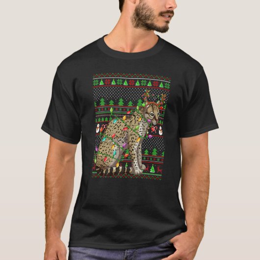 Ugly Xmas Sweater Style Lighting Ocelot Christmas T-Shirt (Vorderseite)