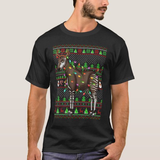 Ugly Xmas Sweater Style Lighting Okapi Christmas T-Shirt (Vorderseite)