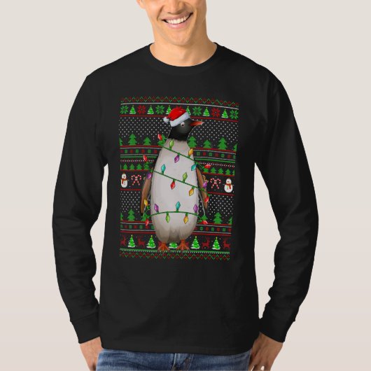 Ugly Xmas Sweater Style Lighting Penguin Bird Chri T-Shirt (Vorderseite)