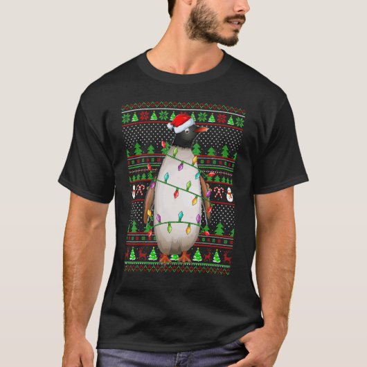 Ugly Xmas Sweater Style Lighting Penguin Bird Chri T-Shirt (Vorderseite)
