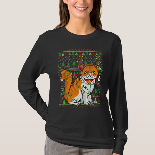 Ugly Xmas Sweater Style Lighting Persian Cat Chris T-Shirt (Vorderseite)