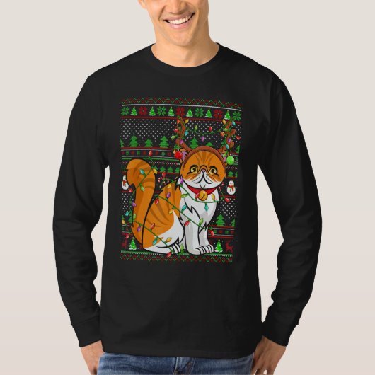 Ugly Xmas Sweater Style Lighting Persian Cat Chris T-Shirt (Vorderseite)