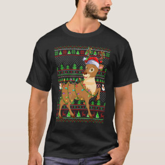 Ugly Xmas Sweater Style Lighting Reindeer Christma T-Shirt