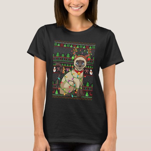 Ugly Xmas Sweater Style Lighting Siamese Cat Chris T-Shirt (Vorderseite)