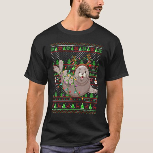 Ugly Xmas Sweater Style Lighting Siegel Weihnachte T-Shirt (Vorderseite)