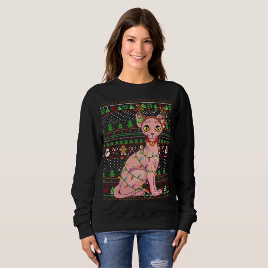 Ugly Xmas Sweater Style Lighting Sphynx Kat Christ Sweatshirt (Vorne ganz)