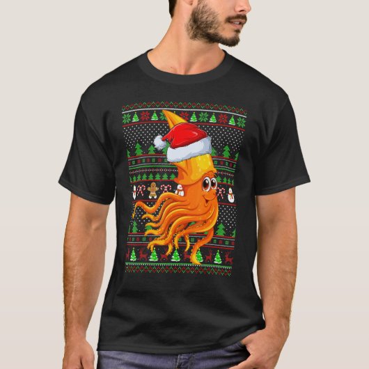 Ugly Xmas Sweater Style Lighting Squid Fish Christ T-Shirt (Vorderseite)