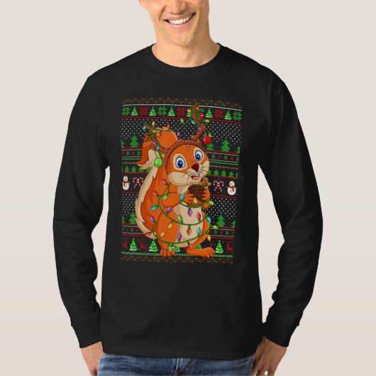 Ugly Xmas Sweater Style Lighting Squirrel Christma T-Shirt (Vorderseite)