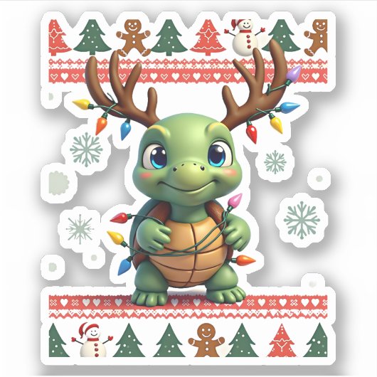 Ugly Xmas Sweater Style Lighting Turtle Christmas  Aufkleber (Vorderseite)