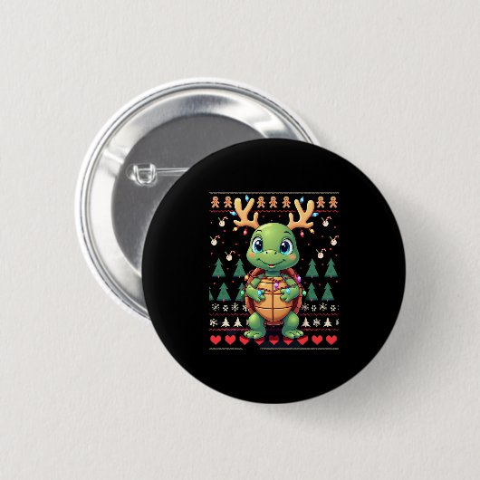 Ugly Xmas Sweater Style Lighting Turtle Christmas Button (Vorne & Hinten)