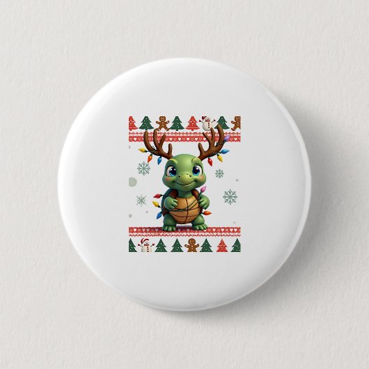 Ugly Xmas Sweater Style Lighting Turtle Christmas Button (Vorderseite)