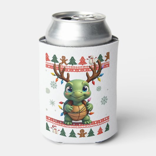 Ugly Xmas Sweater Style Lighting Turtle Christmas Dosenkühler (Kanne Vorderseite)
