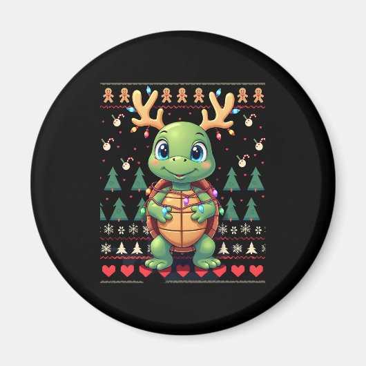Ugly Xmas Sweater Style Lighting Turtle Christmas Magnet (Vorne)