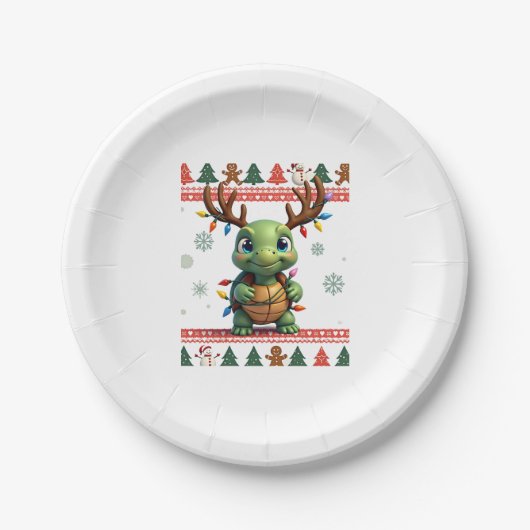 Ugly Xmas Sweater Style Lighting Turtle Christmas Pappteller (Vorderseite)