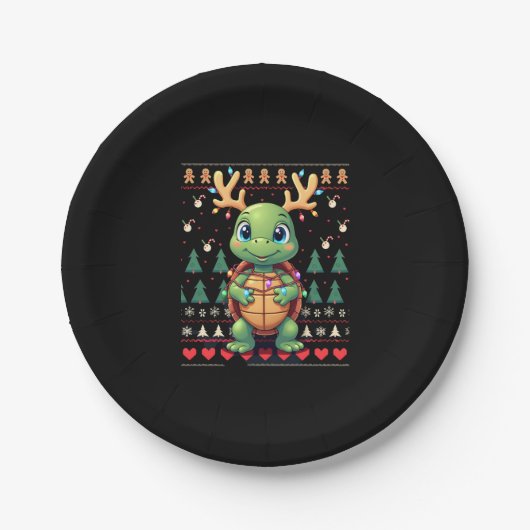 Ugly Xmas Sweater Style Lighting Turtle Christmas Pappteller (Vorderseite)