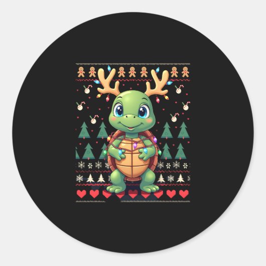 Ugly Xmas Sweater Style Lighting Turtle Christmas Runder Aufkleber (Vorderseite)