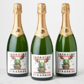 Ugly Xmas Sweater Style Lighting Turtle Christmas  Schaumweinetikett (Flaschen)