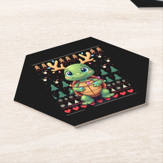 Ugly Xmas Sweater Style Lighting Turtle Christmas Untersetzer (angewinkelt)
