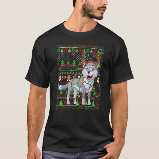 Ugly Xmas Sweater Style Lighting Wolf Christmas T-Shirt (Vorderseite)