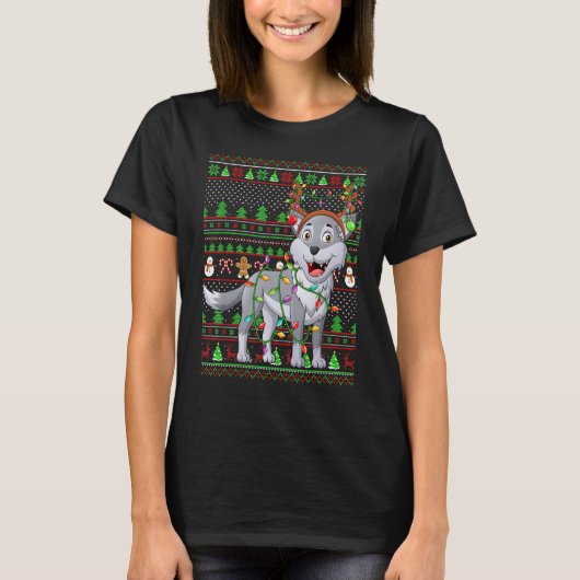 Ugly Xmas Sweater Style Lighting Wolf Christmas T-Shirt (Vorderseite)