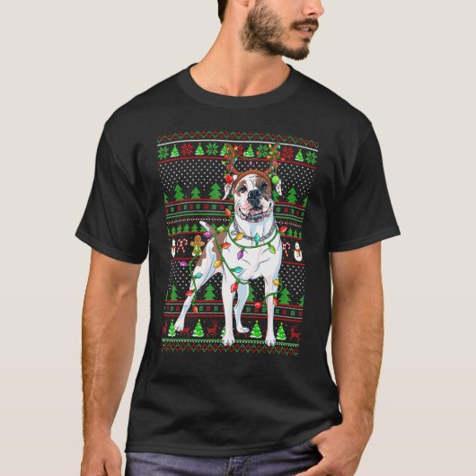 Ugly Xmas Sweater Style Lights American Bulldog Ch T-Shirt (Vorderseite)
