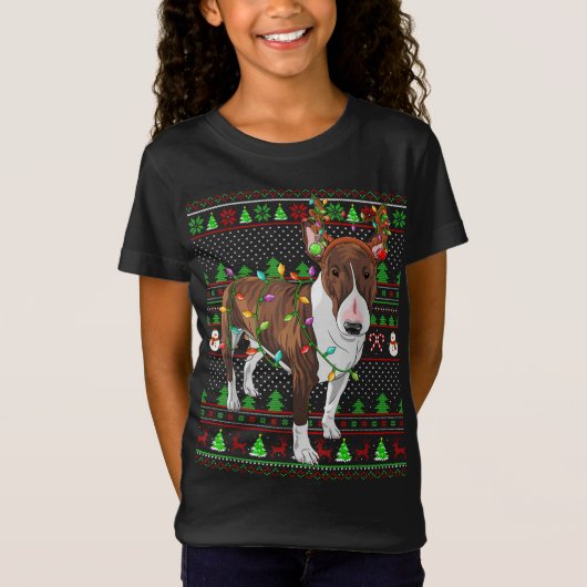 Ugly Xmas Sweater Style Lights Bull Terrier Dog Ch T-Shirt (Vorderseite)