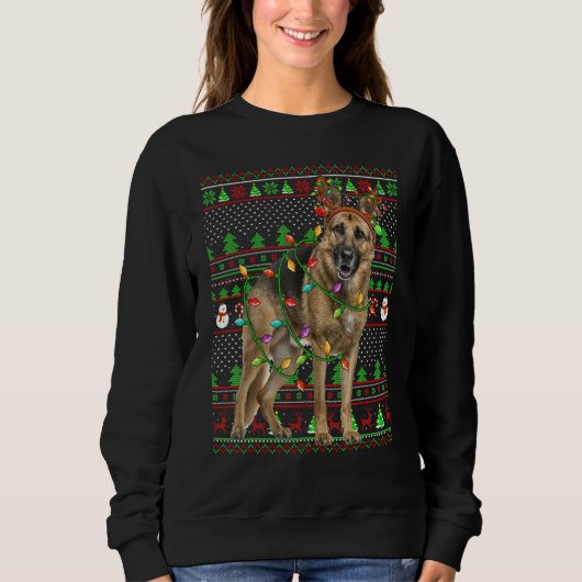 Ugly Xmas Sweater Style Lights German Shepherd Dog Sweatshirt (Vorderseite)
