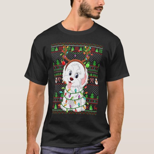 Ugly Xmas Sweater Style Lights Havanese Dog Christ T-Shirt (Vorderseite)