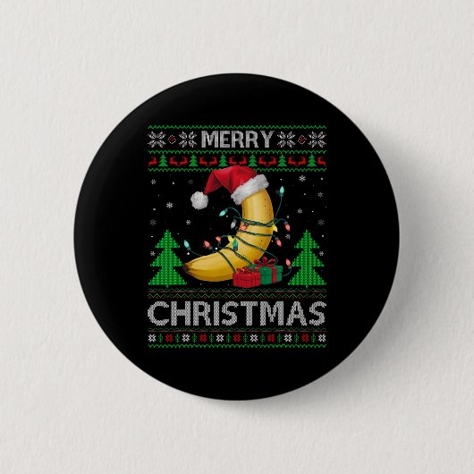 Ugly Xmas Sweater Style Lights Santa Banana Christ Button (Vorderseite)