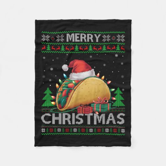 Ugly Xmas Sweater Style Lights Santa Taco Christma Fleecedecke (Vorderseite)