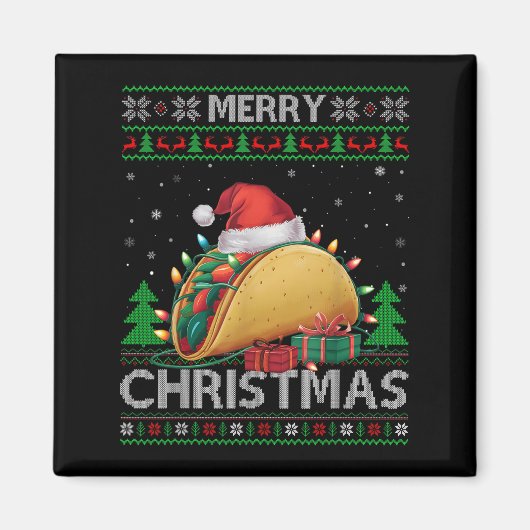 Ugly Xmas Sweater Style Lights Santa Taco Christma Magnet (Vorne)