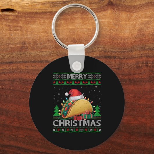 Ugly Xmas Sweater Style Lights Santa Taco Christma Schlüsselanhänger (Vorderseite)
