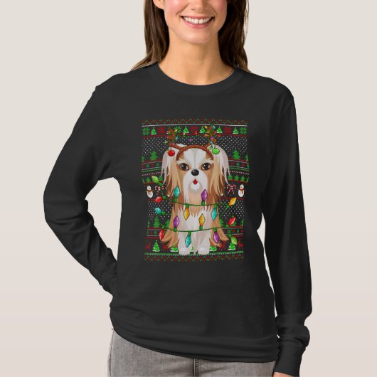 Ugly Xmas Sweater Style Lights Shih Tzu Dog Christ T-Shirt (Vorderseite)