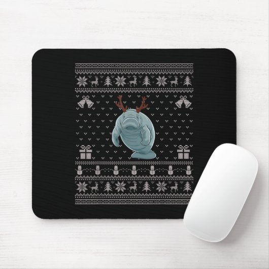 Ugly Xmas Sweater Style Manatee Reindeer Christmas Mousepad (Mit Mouse)