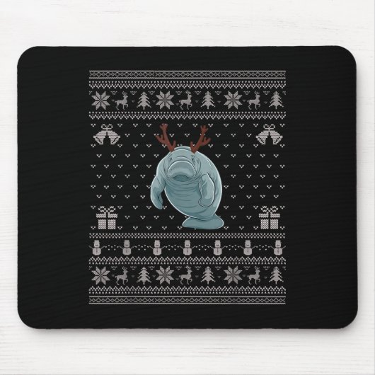 Ugly Xmas Sweater Style Manatee Reindeer Christmas Mousepad (Vorne)