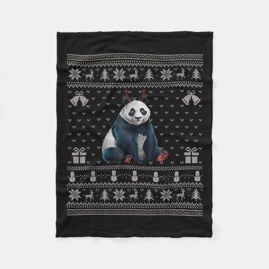Ugly Xmas Sweater Style Panda Reindeer Christmas  Fleecedecke (Vorderseite)