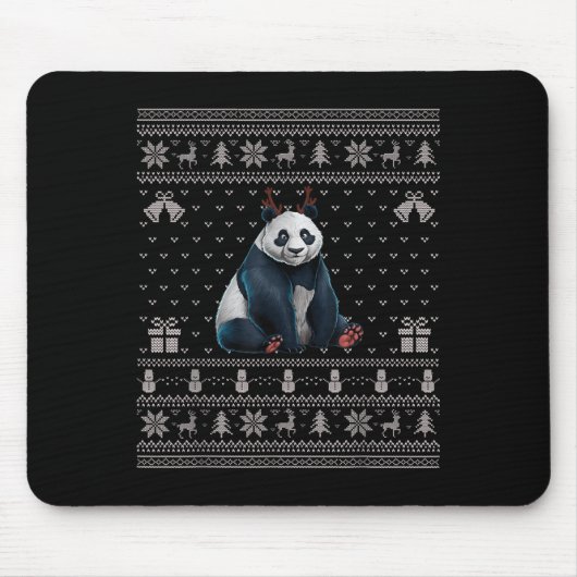 Ugly Xmas Sweater Style Panda Reindeer Christmas Mousepad (Vorne)