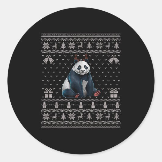 Ugly Xmas Sweater Style Panda Reindeer Christmas  Runder Aufkleber (Vorderseite)
