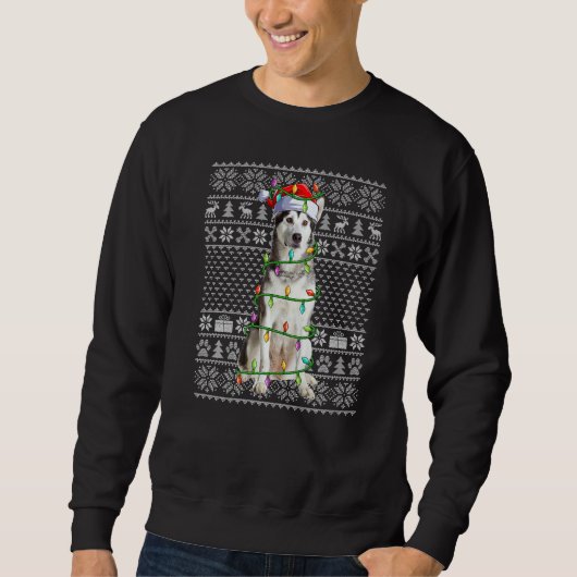 Ugly Xmas Sweater Style Santa Alaskan Malamute Dog Sweatshirt (Vorderseite)