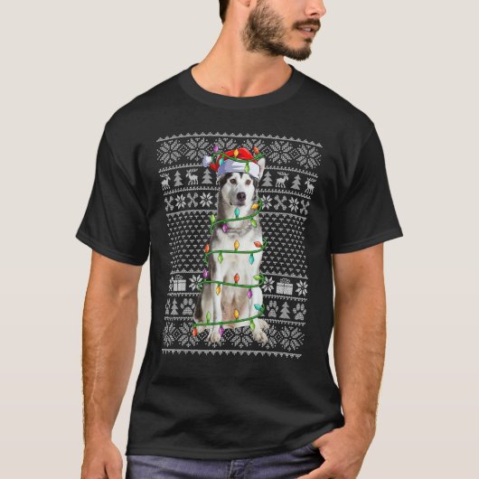 Ugly Xmas Sweater Style Santa Alaskan Malamute Dog T-Shirt (Vorderseite)