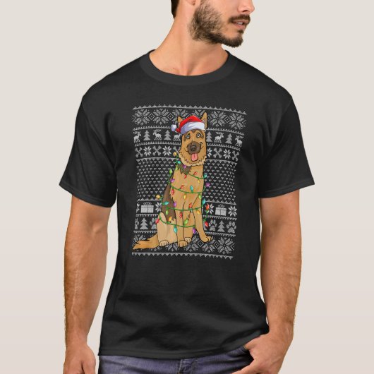 Ugly Xmas Sweater Style Santa Belgian Malinois Dog T-Shirt (Vorderseite)