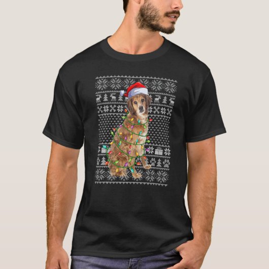 Ugly Xmas Sweater Style Santa Brittany Spaniel Dog T-Shirt (Vorderseite)