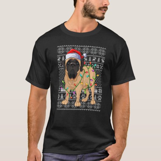 Ugly Xmas Sweater Style Santa English Mastiff Dog  T-Shirt (Vorderseite)