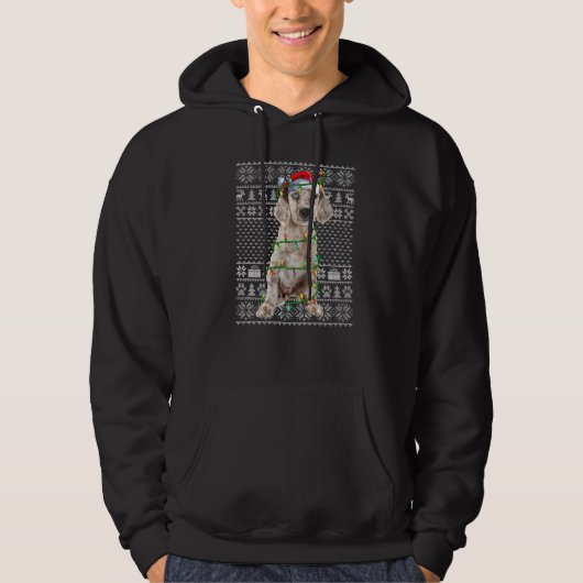 Ugly Xmas Sweater Style Santa English Setter Dog C Hoodie (Vorderseite)