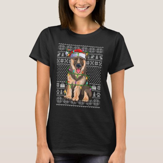 Ugly Xmas Sweater Style Santa German Shepherd Dog T-Shirt (Vorderseite)