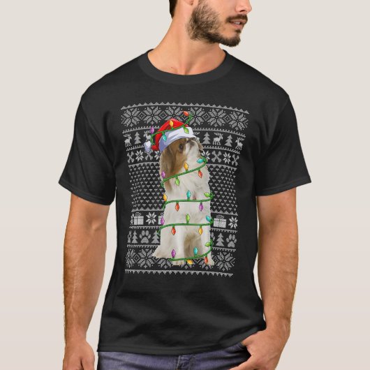Ugly Xmas Sweater Style Santa Japanese Chin Dog Ch T-Shirt (Vorderseite)