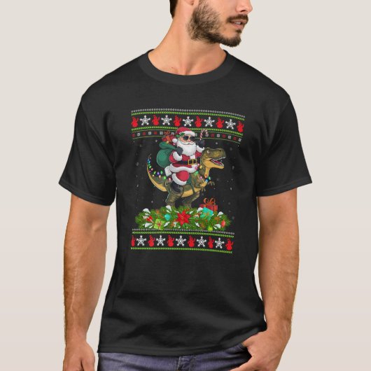 Ugly Xmas Sweater Style Santa Riding Dinosaur Chri T-Shirt (Vorderseite)